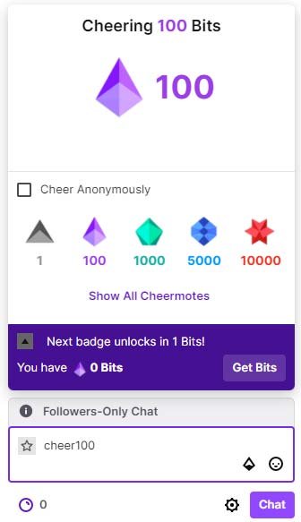 cheer 100 bits on twitch